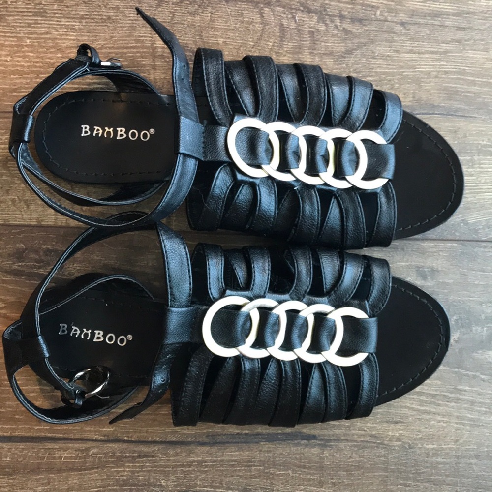 Black Leather Gladiator Sandals